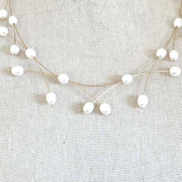 ZRW Israel Designer 14K Solid Yellow Gold Criss Cross Wire Pearl Necklace 17" - Picture 7 of 16